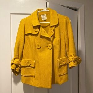 Wool Gold peacoat Blazer with 3/4 sleeves and a touch of whimsy